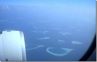 airline wiindow shot of Maldives